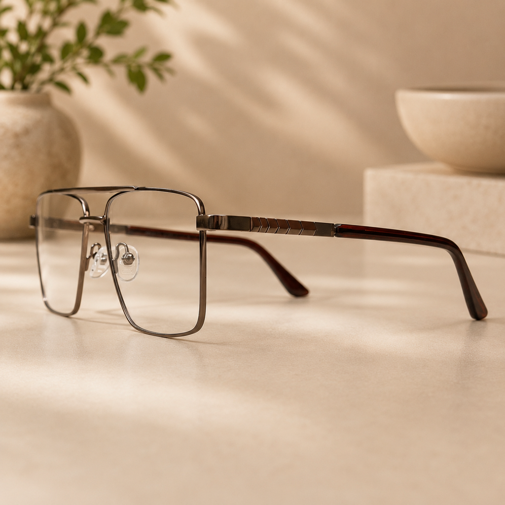Police Gunmetal Double Bridge Optical Frame - BLK-OF-0035