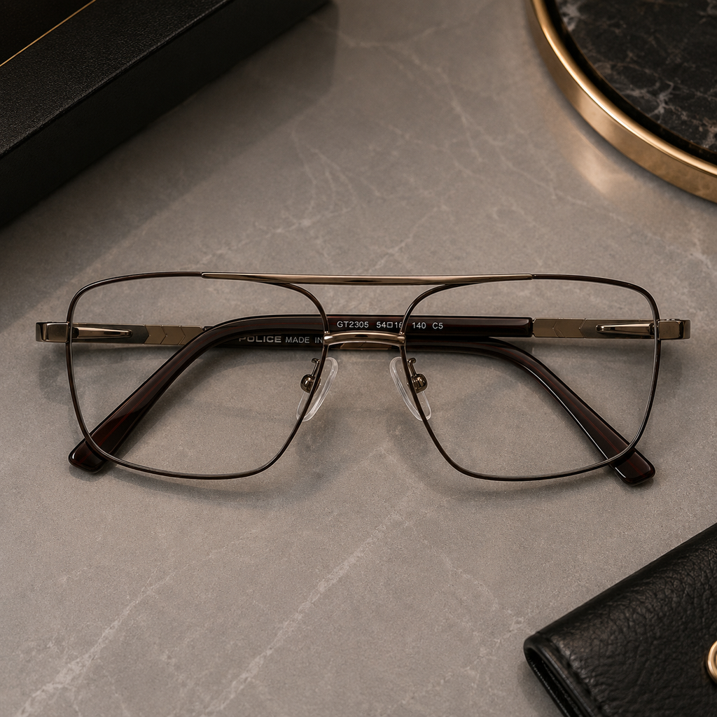 Police Gunmetal Double Bridge Optical Frame - BLK-OF-0035