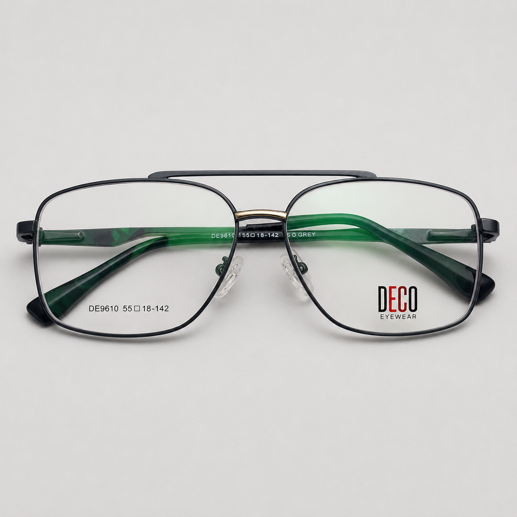 DECO Gunmetal Double Bridge Optical Frame - BLK-OF-0036