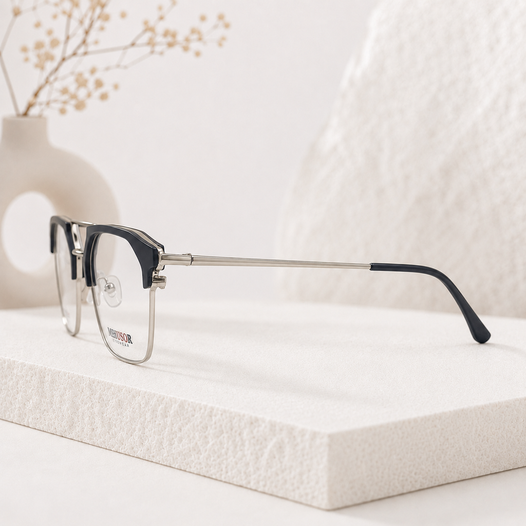 Black & Silver Geometric Optical Frame - BLK-OF-0041-B