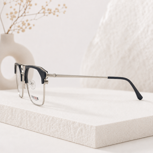 Black & Silver Geometric Optical Frame - BLK-OF-0041-B