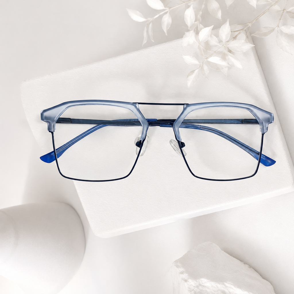 Crystal Blue Geometric Optical Frame - BLK-OF-0041-BL