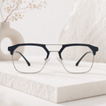 Black & Silver Geometric Optical Frame - BLK-OF-0041-B