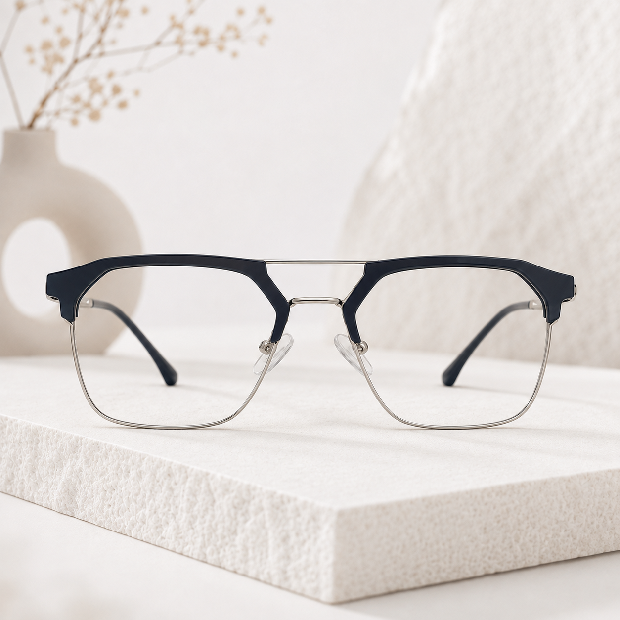 Black & Silver Geometric Optical Frame - BLK-OF-0041-B