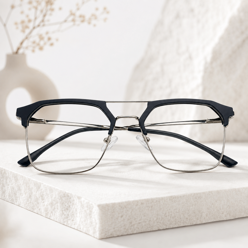 Black & Silver Geometric Optical Frame - BLK-OF-0041-B