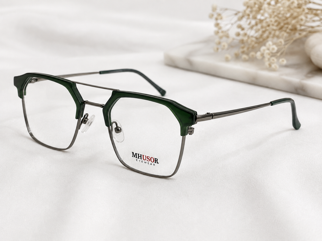 Green & Black Geometric Optical Frame - BLK-OF-0041-G
