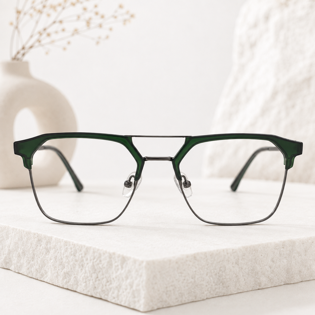 Green & Black Geometric Optical Frame - BLK-OF-0041-G