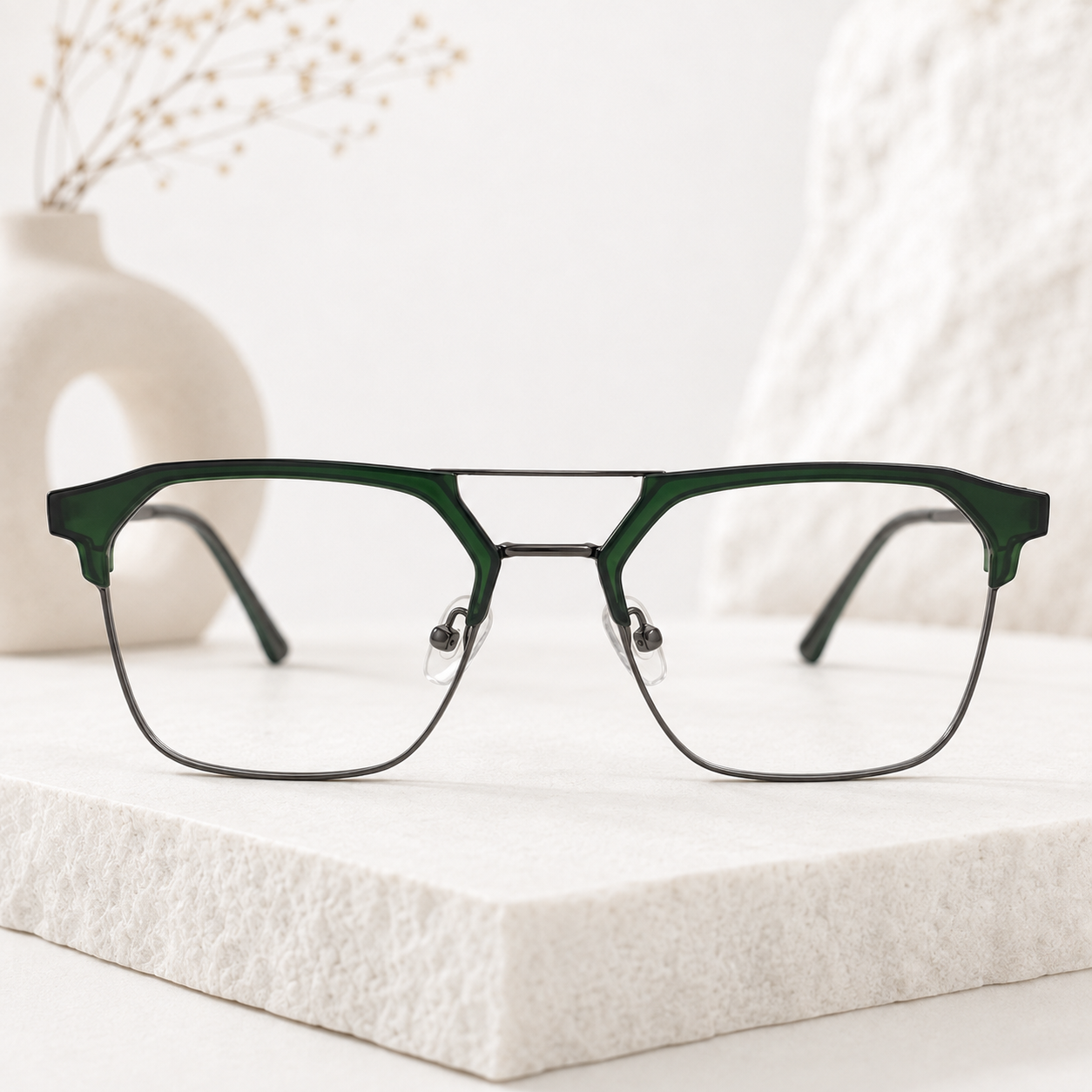 Green & Black Geometric Optical Frame - BLK-OF-0041-G