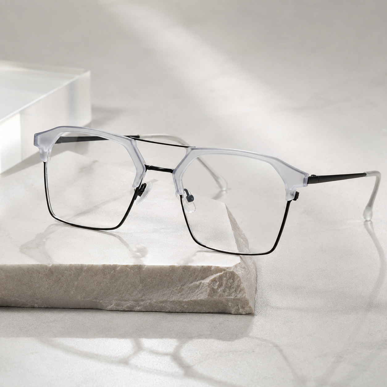 Crystal White Geometric Optical Frame - BLK-OF-0041-WH