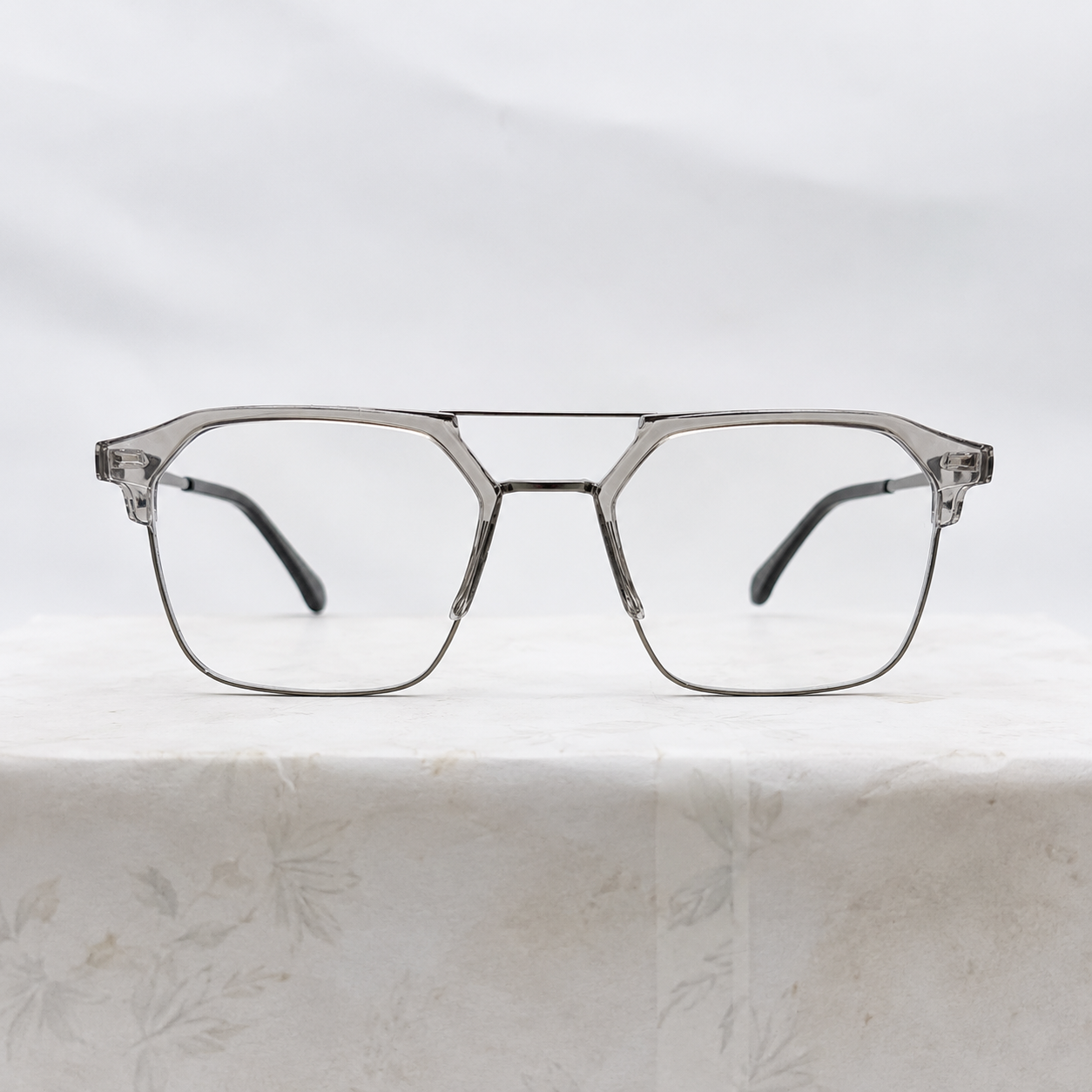 Crystal Grey Geometric Optical Frame - BLK-OF-0041