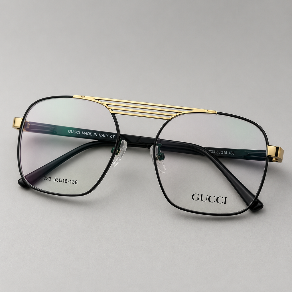 Gucci Signature Navigator Optical Frame – Black & Gold - BLK-OF-0043-GC