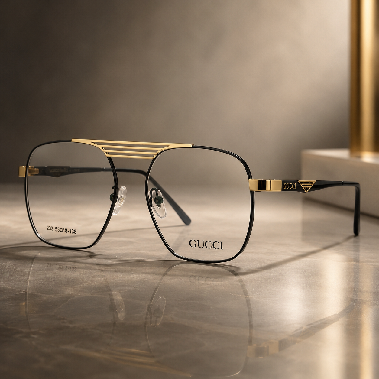 Gucci Signature Navigator Optical Frame – Black & Gold - BLK-OF-0043-GC
