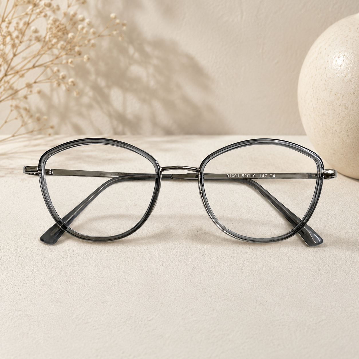Classic Round Transparent Gray Frame - BLK-OF-0043-TG
