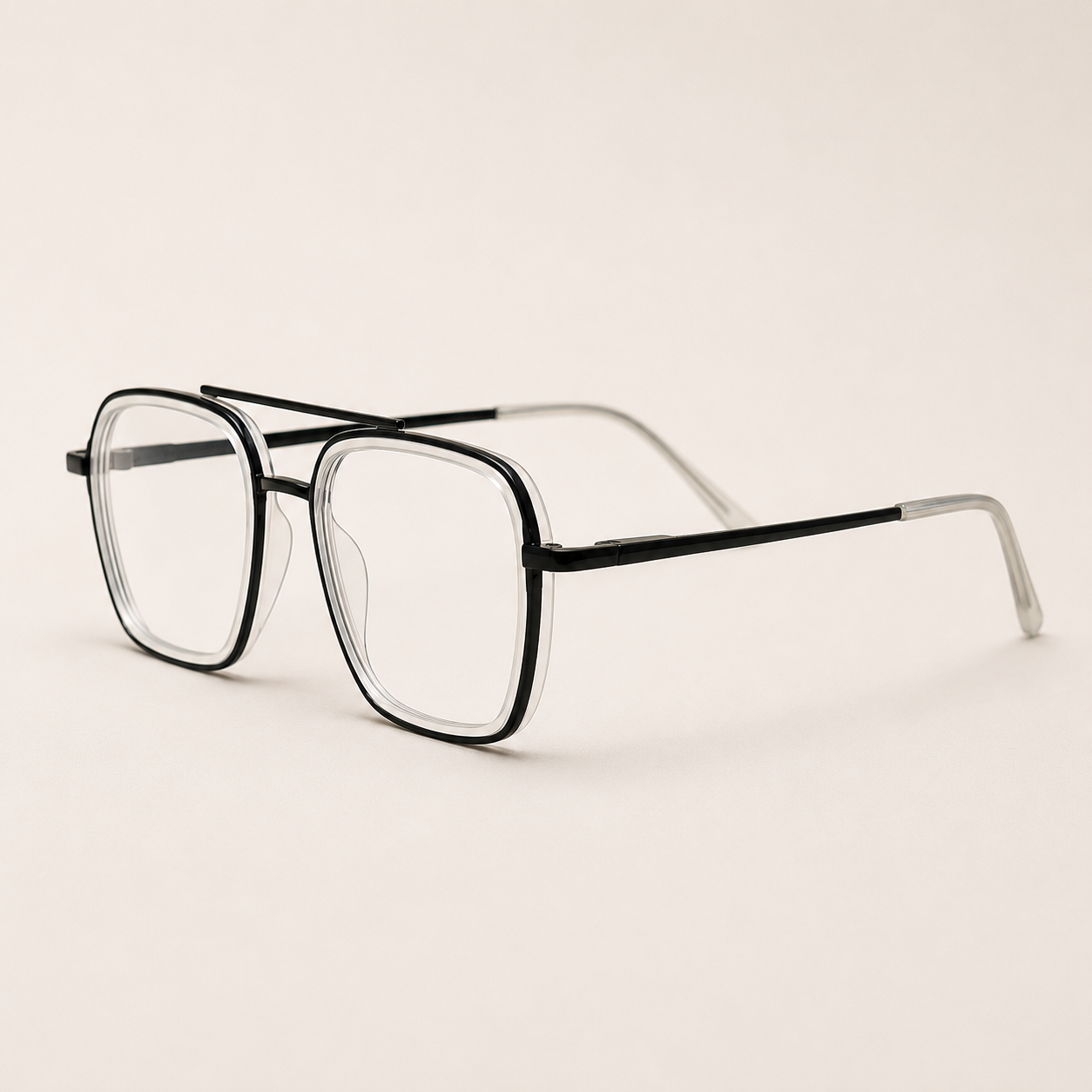 Dual-Tone Square Frame – Crystal Clear & Black - BLK-OF-0045