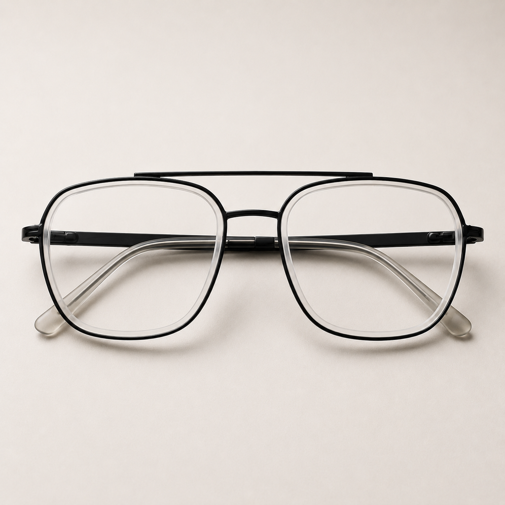 Dual-Tone Square Frame – Crystal Clear & Black - BLK-OF-0045