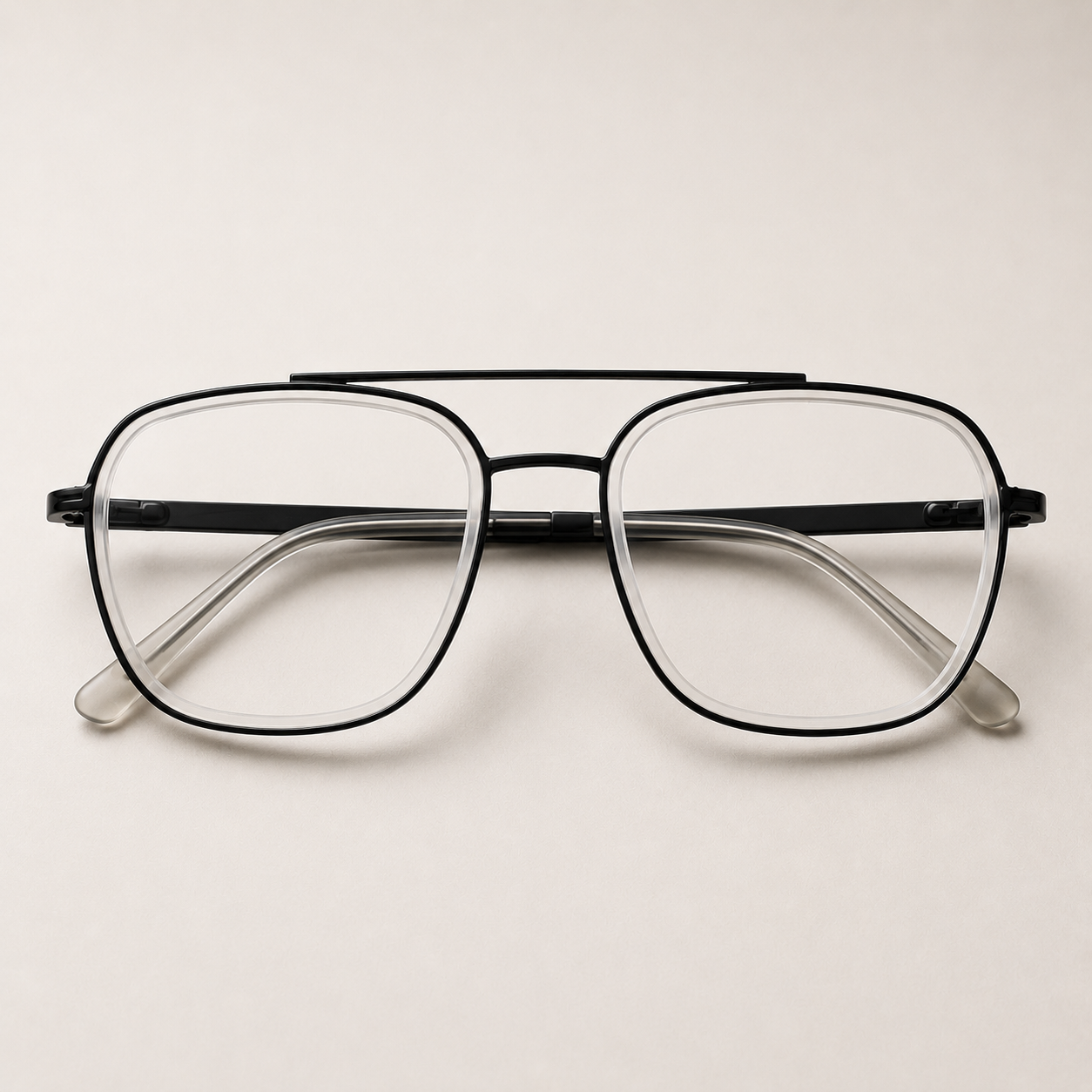 Dual-Tone Square Frame – Crystal Clear & Black - BLK-OF-0045