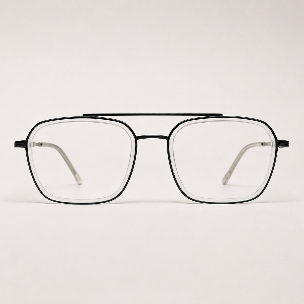 Dual-Tone Square Frame – Crystal Clear & Black - BLK-OF-0045