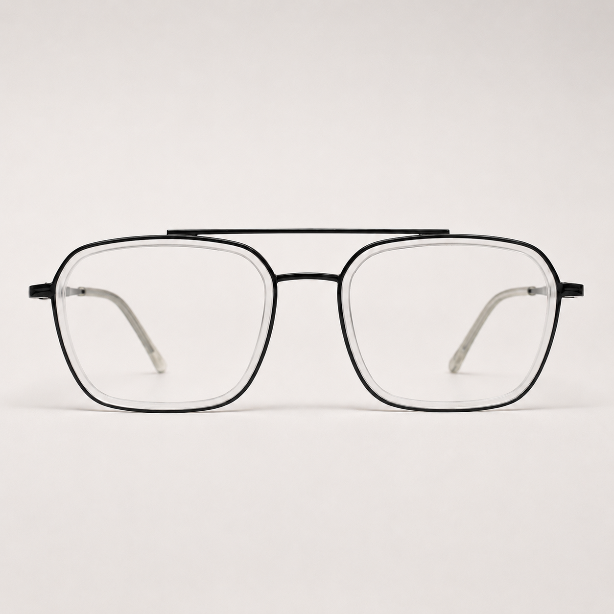 Dual-Tone Square Frame – Crystal Clear & Black - BLK-OF-0045