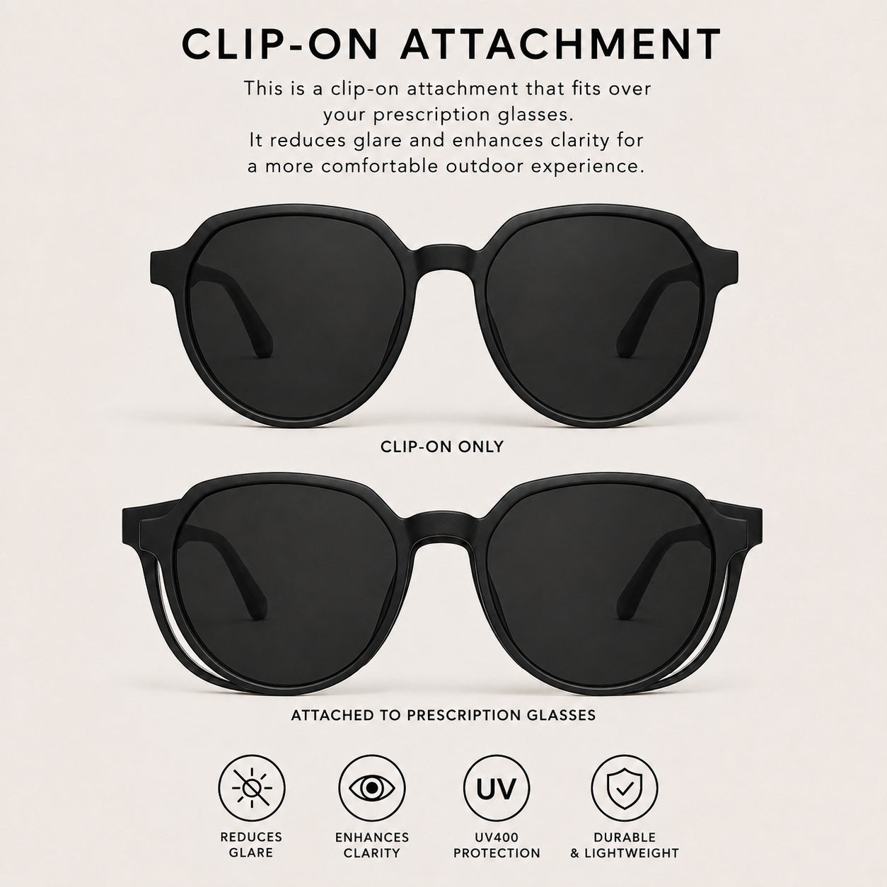 Clip-On Frame – Matte Black with Magnetic Sun Clip - BLK-OF-0054