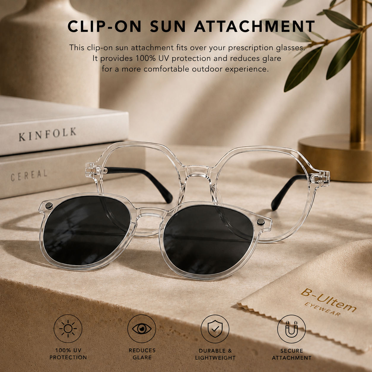 Crystal Clear Clip-On Frame With Black Temples - BLK-OF-0058