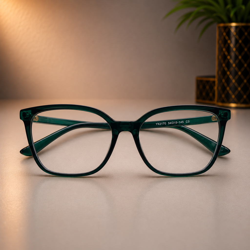 Emerald Crystal Square Frame with Clip-on - BLK-OF-0064