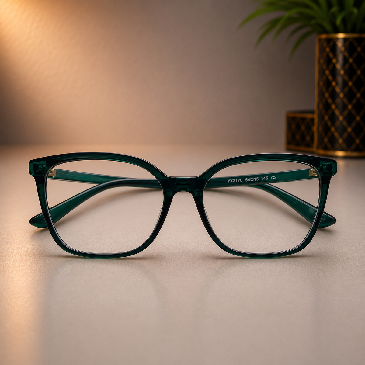 Emerald Crystal Square Frame with Clip-on - BLK-OF-0064