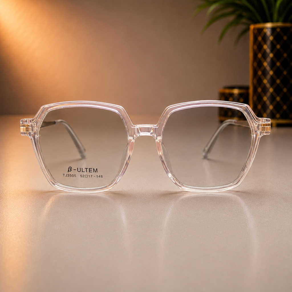 Crystal & Gold Geometric Frame With Magnetic Clip-On Sunglasses - BLK-OF-0065