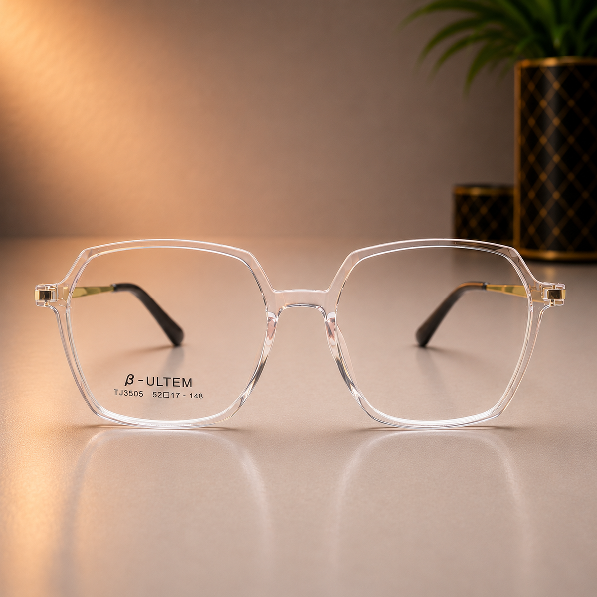 Crystal & Gold Geometric Frame With Magnetic Clip-On Sunglasses - BLK-OF-0065