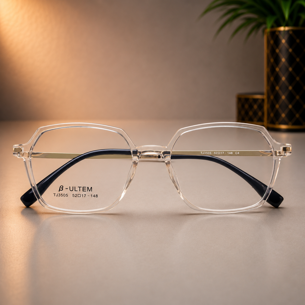Crystal & Gold Geometric Frame With Magnetic Clip-On Sunglasses - BLK-OF-0065