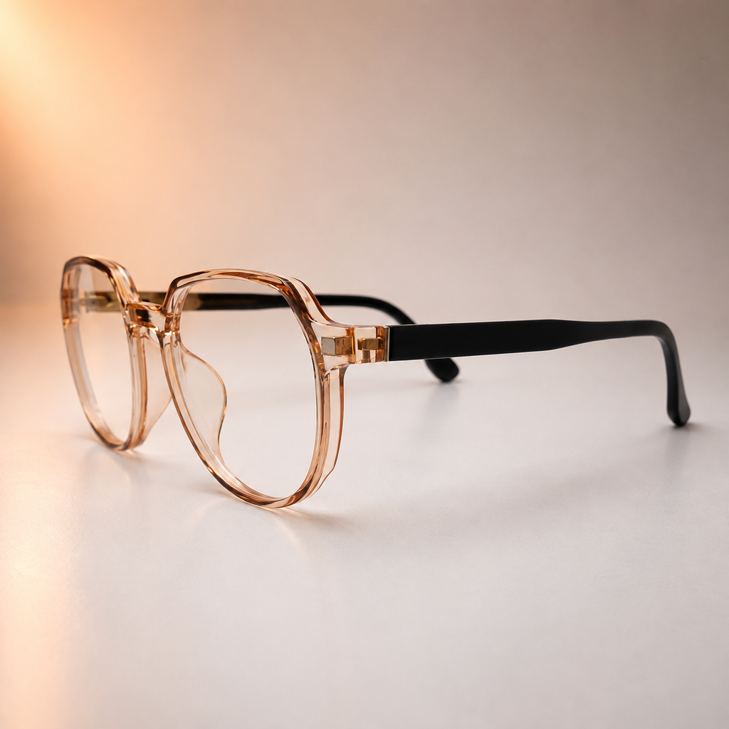 Champagne Transparent Round Frame with Magnetic Clip-On Sunglasses –  BLK-OF-0066