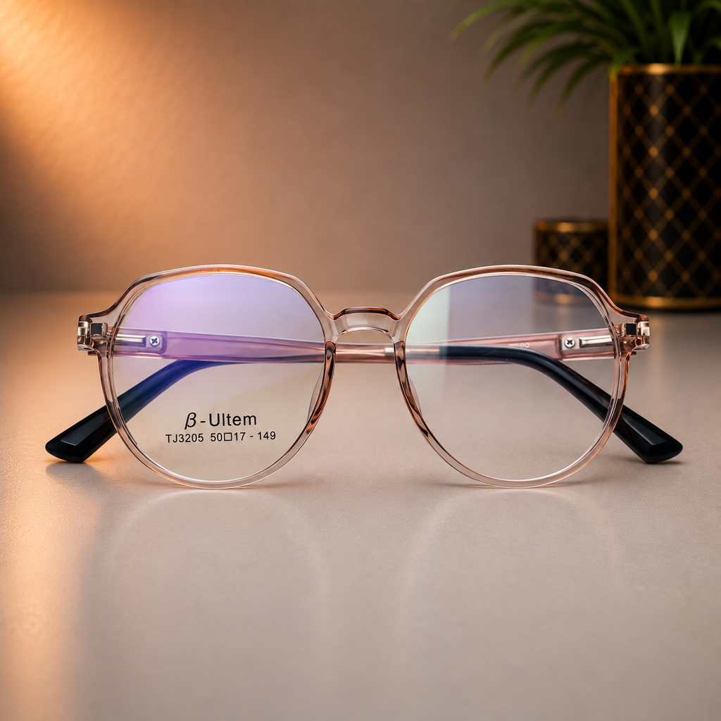 Champagne Transparent Round Frame with Magnetic Clip-On Sunglasses –  BLK-OF-0066