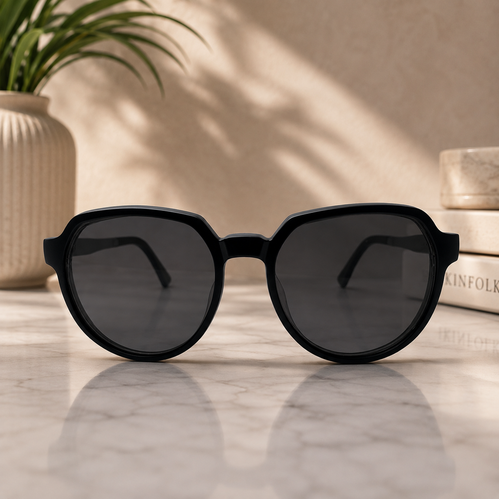 Champagne Transparent Round Frame with Magnetic Clip-On Sunglasses –  BLK-OF-0066