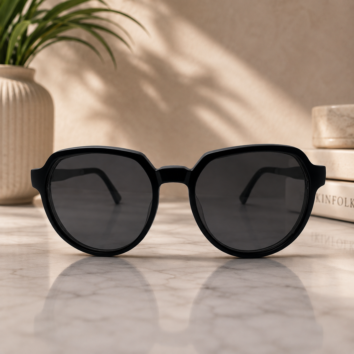 Champagne Transparent Round Frame with Magnetic Clip-On Sunglasses –  BLK-OF-0066