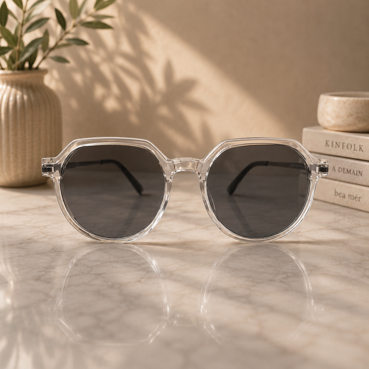 Crystal Geometric Frame with Magnetic Clip-On Sunglasses –  BLK-OF-0067