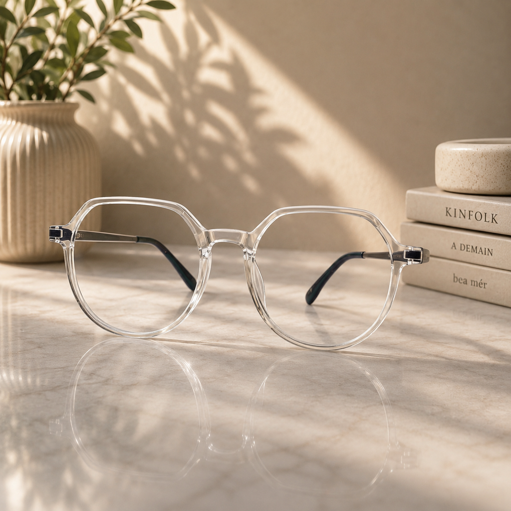 Crystal Geometric Frame with Magnetic Clip-On Sunglasses –  BLK-OF-0067
