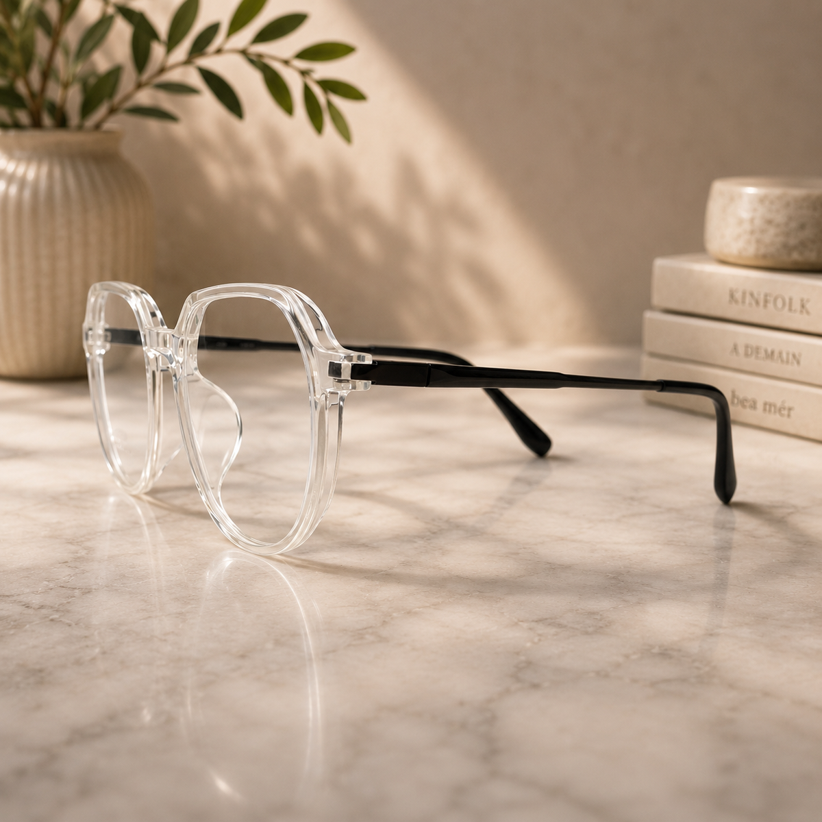Crystal Geometric Frame with Magnetic Clip-On Sunglasses –  BLK-OF-0067