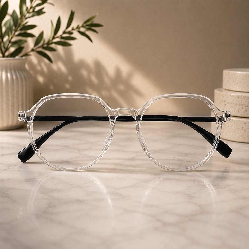 Crystal Geometric Frame with Magnetic Clip-On Sunglasses –  BLK-OF-0067