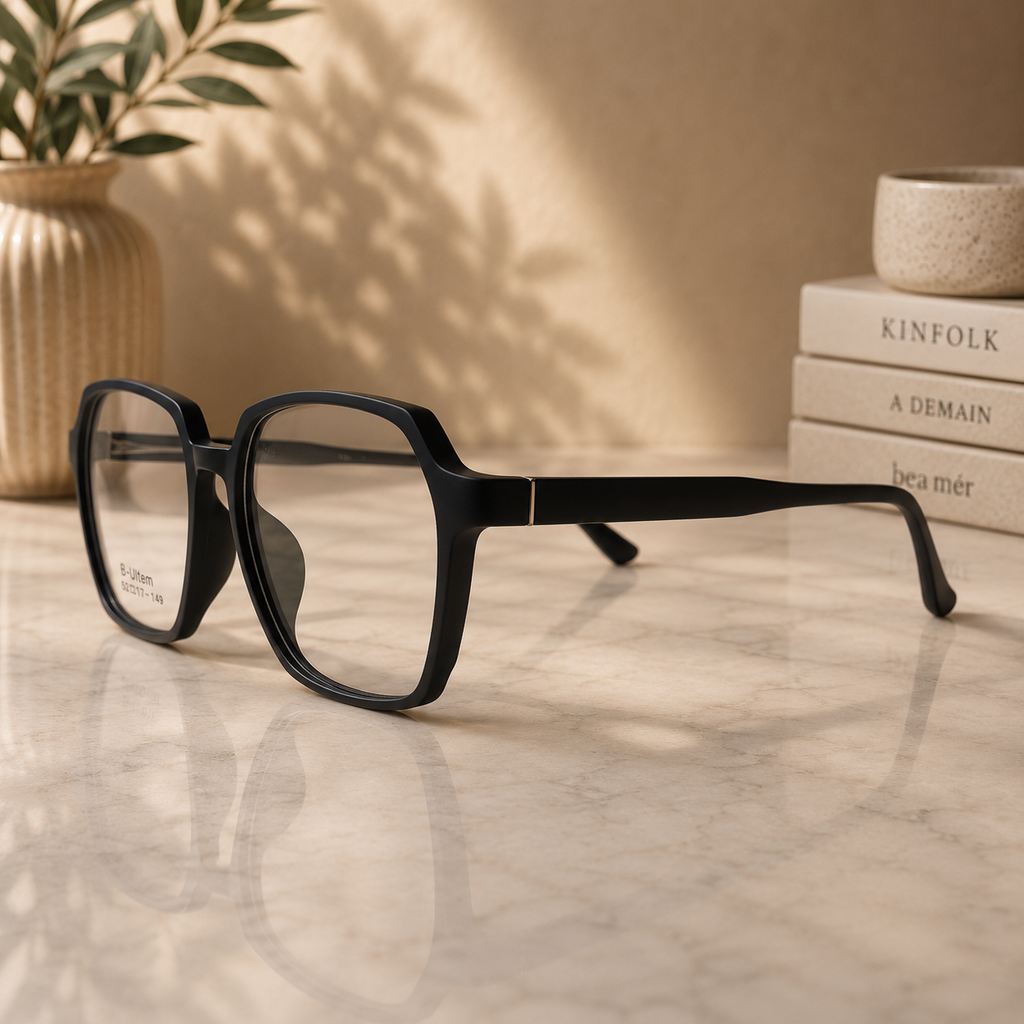 Matte Black Geometric Frame with Magnetic Clip-On Sunglasses –  BLK-OF-0068