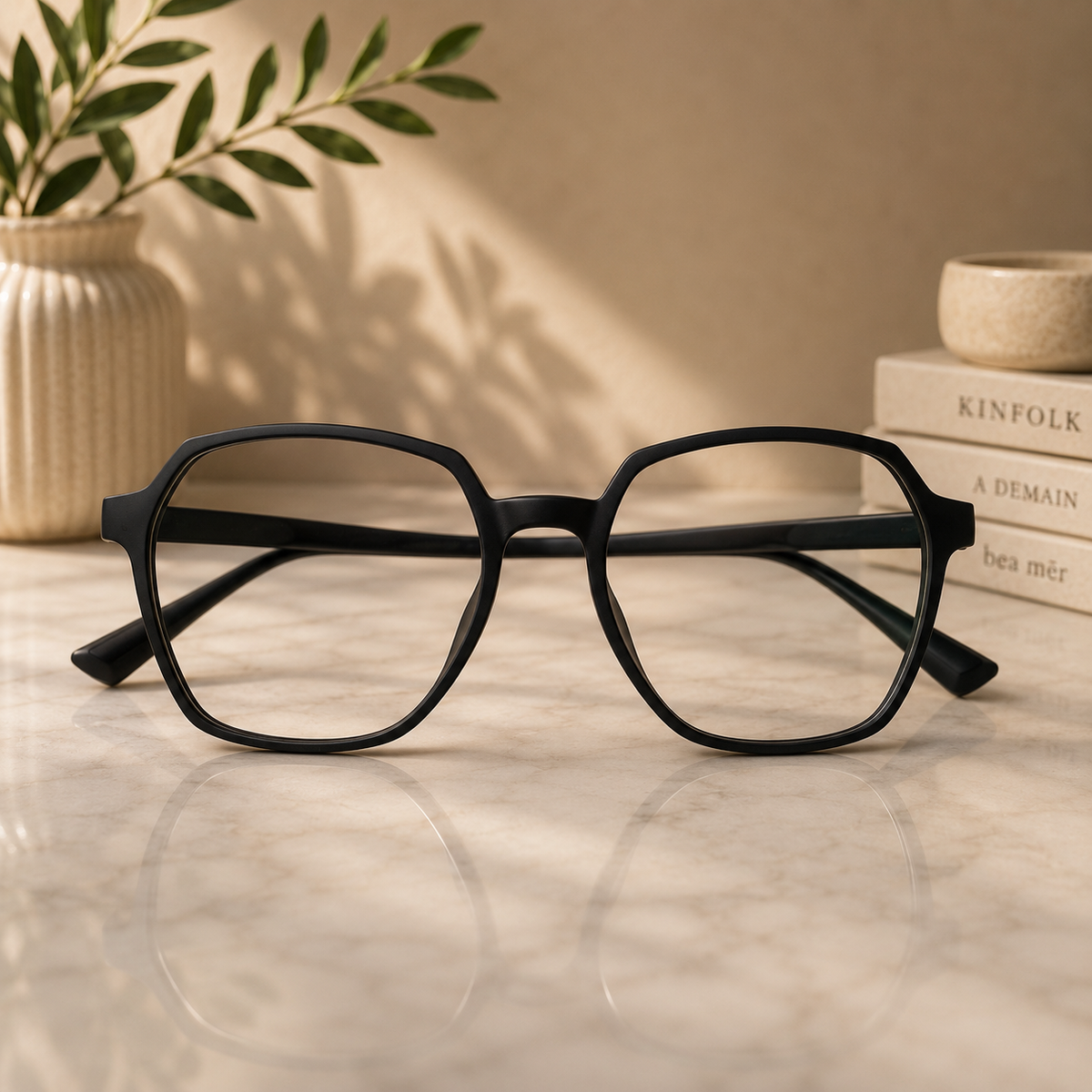 Matte Black Geometric Frame with Magnetic Clip-On Sunglasses –  BLK-OF-0068