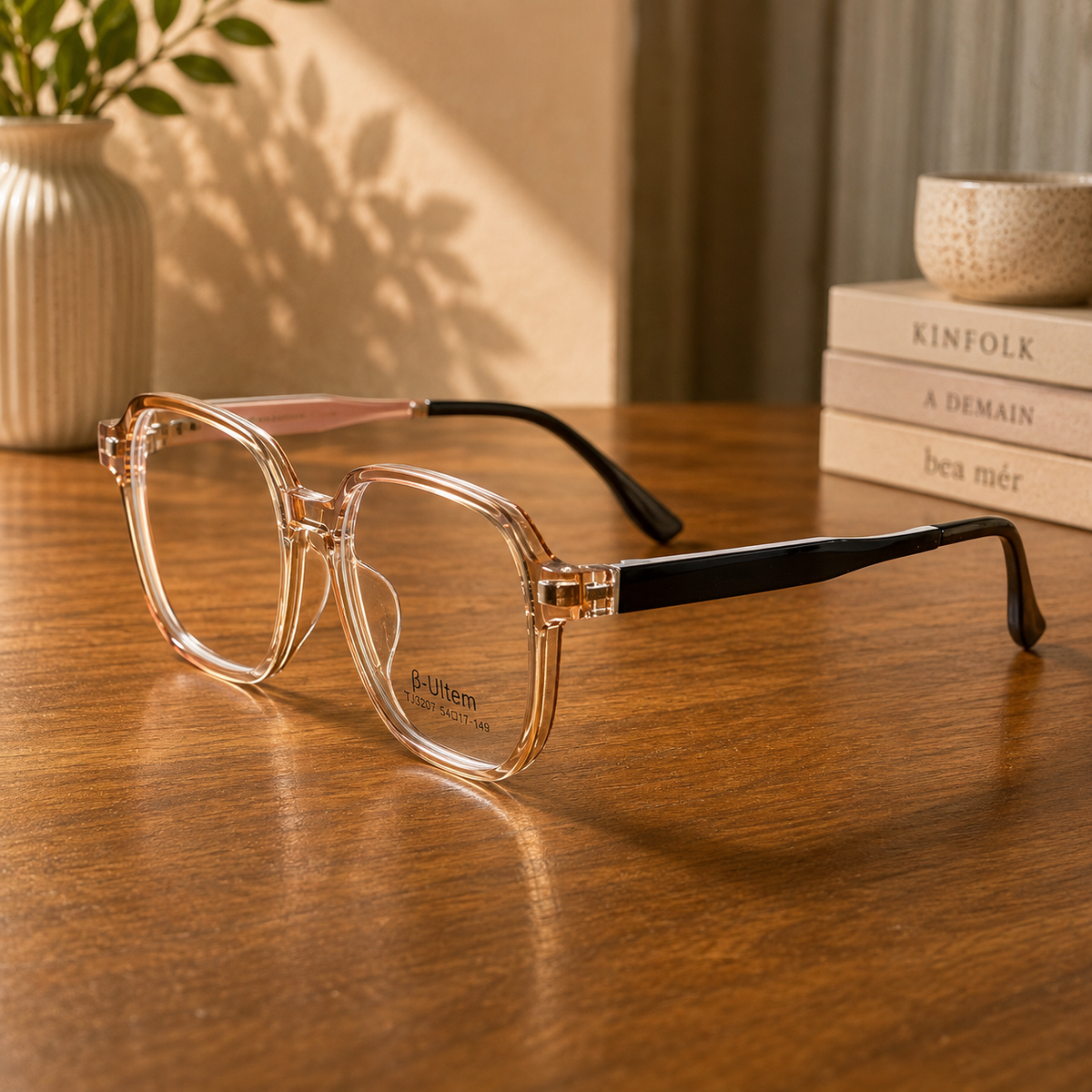 Crystal Brown Geometric Frame with Magnetic Clip-On Sunglasses –  BLK-OF-0069