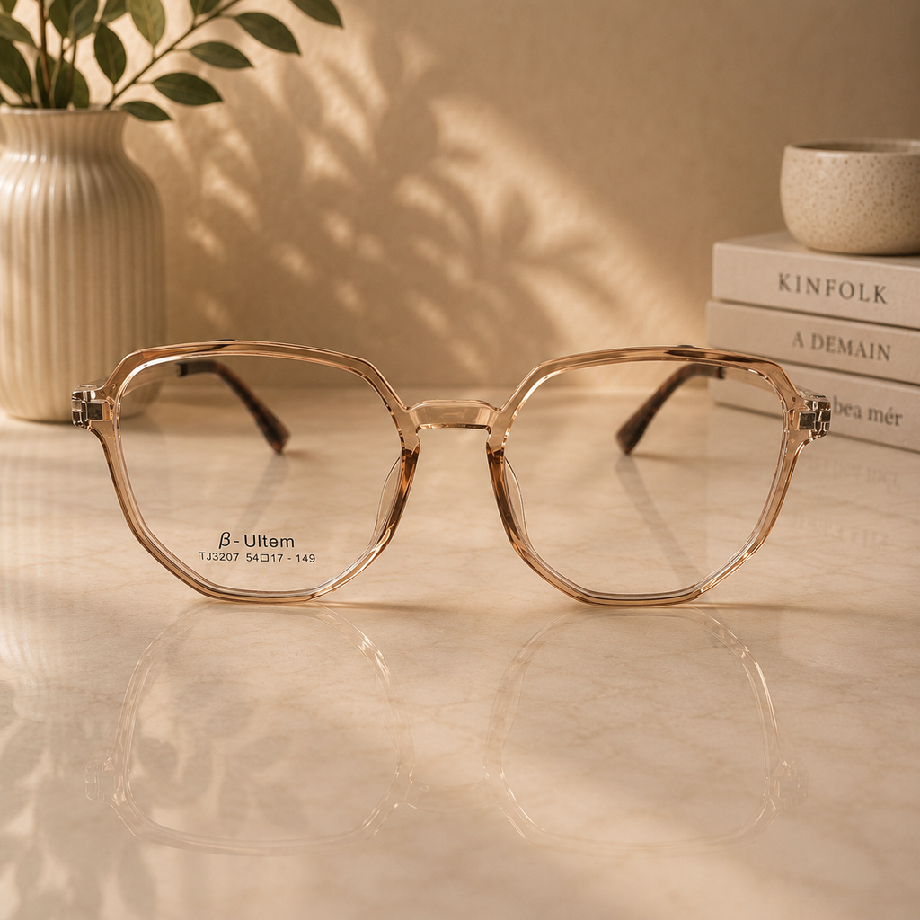 Crystal Brown Geometric Frame with Magnetic Clip-On Sunglasses –  BLK-OF-0069