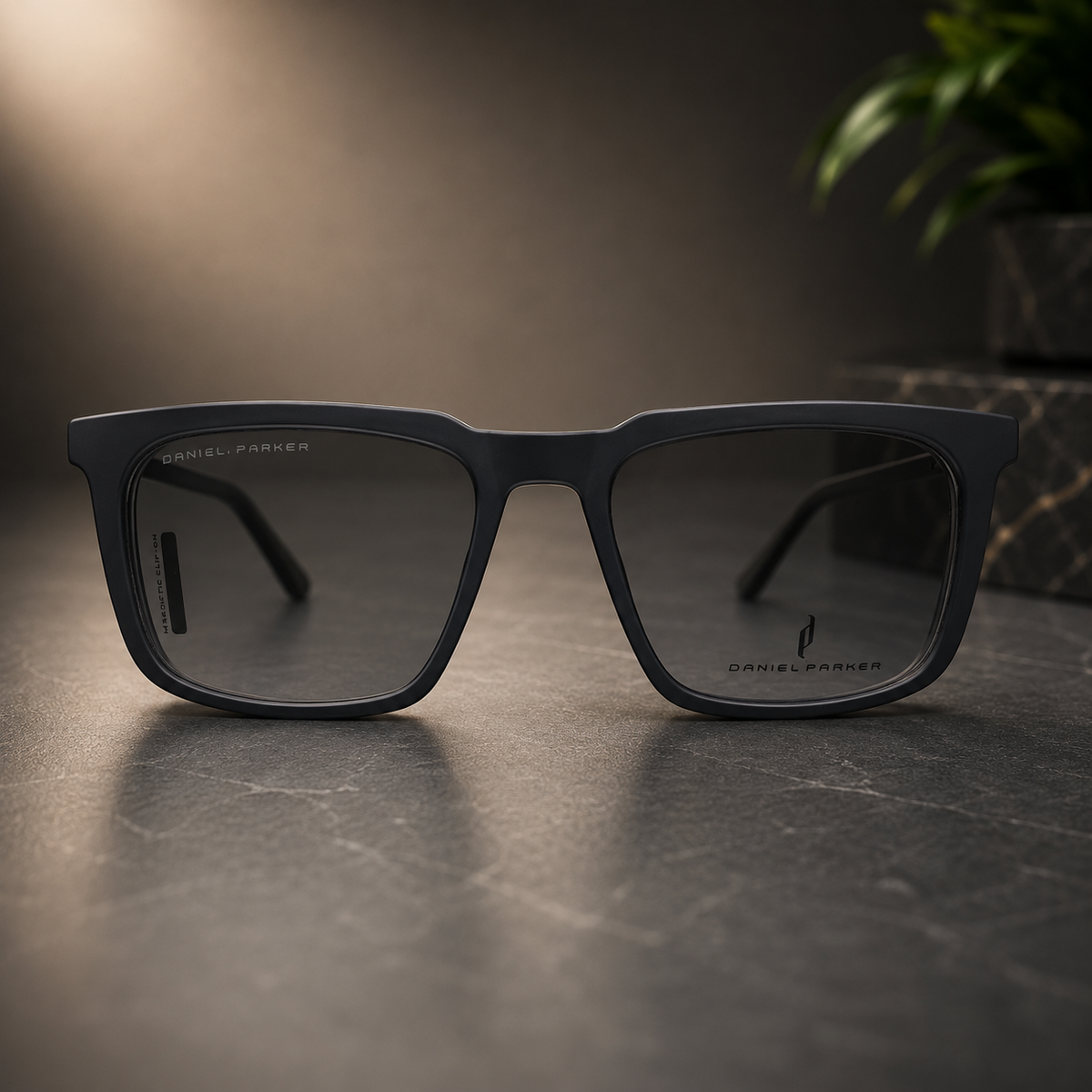 Premium Matte Grey Optical Frame with 3 Magnetic Polarized Clip-On Lenses -  BLK-OF-0071