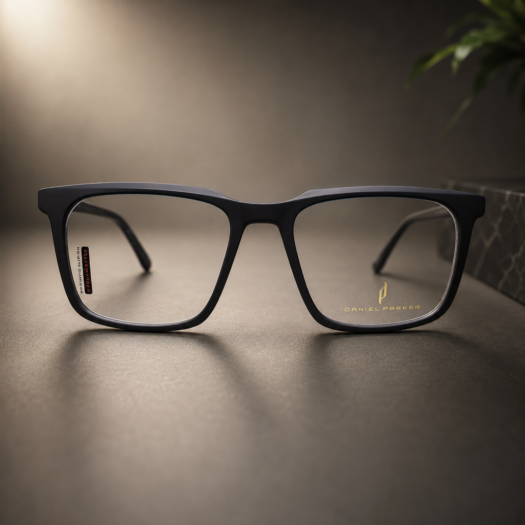 Premium Matte Grey Optical Frame with 3 Magnetic Polarized Clip-On Lenses -  BLK-OF-0071