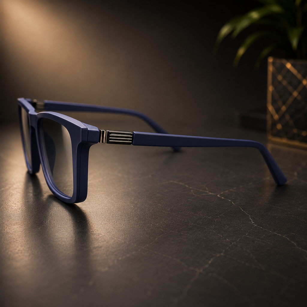 Premium Matte Blue Optical Frame with 3 Magnetic Polarized Clip-On Lenses -  BLK-OF-0072