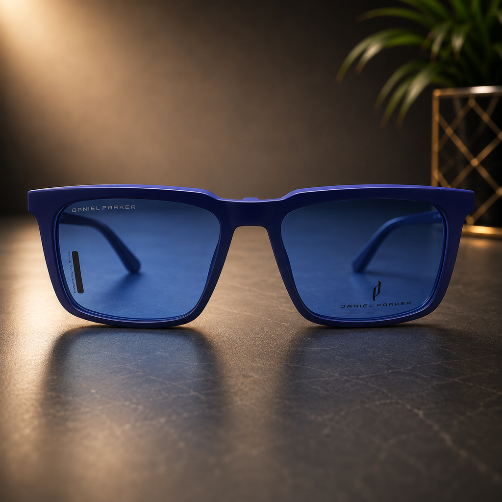 Premium Matte Blue Optical Frame with 3 Magnetic Polarized Clip-On Lenses -  BLK-OF-0072