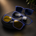 Premium Matte Blue Optical Frame with 3 Magnetic Polarized Clip-On Lenses -  BLK-OF-0072
