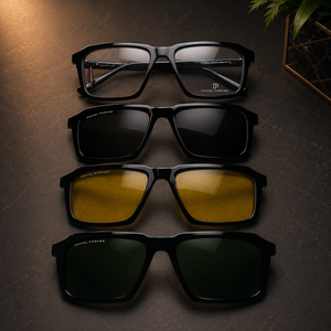 Premium Black Optical Frame with 3 Magnetic Polarized Clip-On Lenses -  BLK-OF-0073