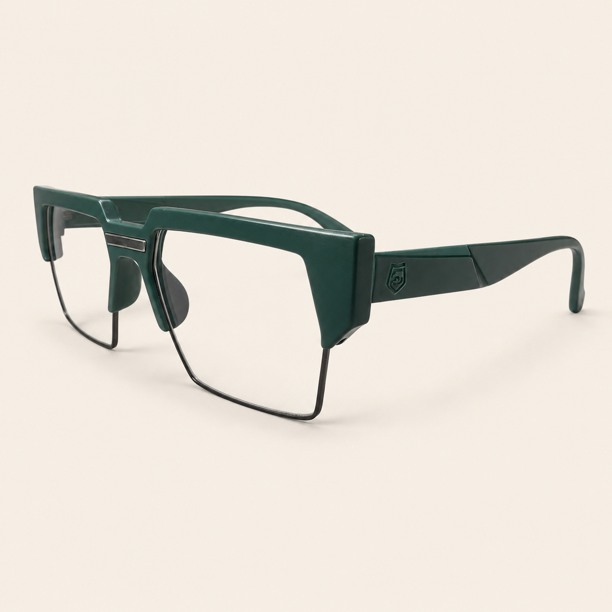 Forest Green Geometric Half-Rim Frame - BLK-OF-0076