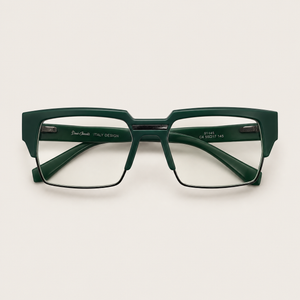 Forest Green Geometric Half-Rim Frame - BLK-OF-0076