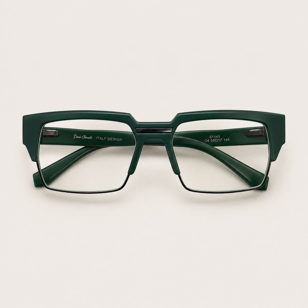 Forest Green Geometric Half-Rim Frame - BLK-OF-0076